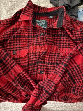 Red & Black Plaid Button-up Wool-rich XXL New